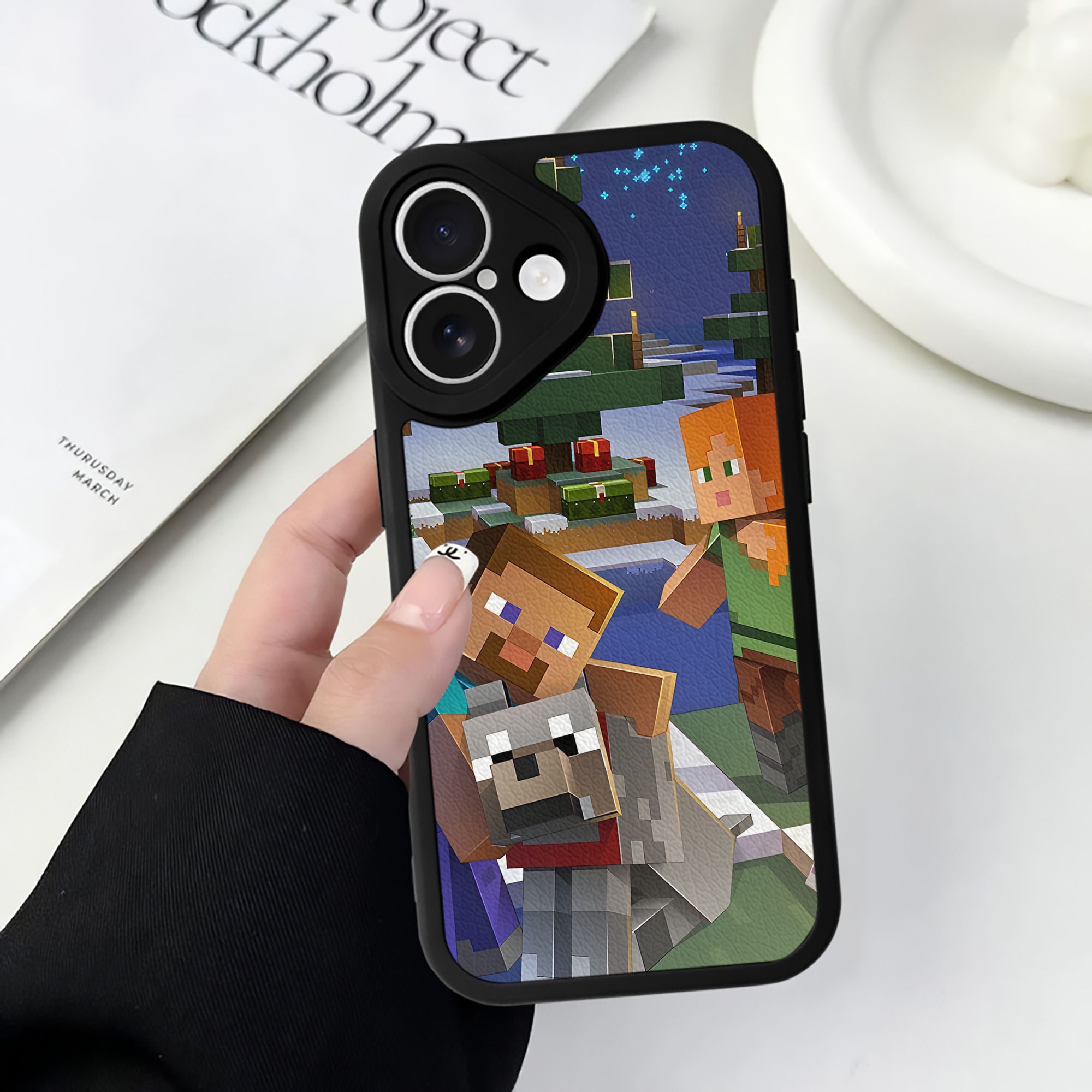（画像用） マインクラフト ブロックの世界 Minecraft MC Block world 【iPhone 16シリーズ対応】シリコンスマホケース（レザー調） 材質：シリコン
